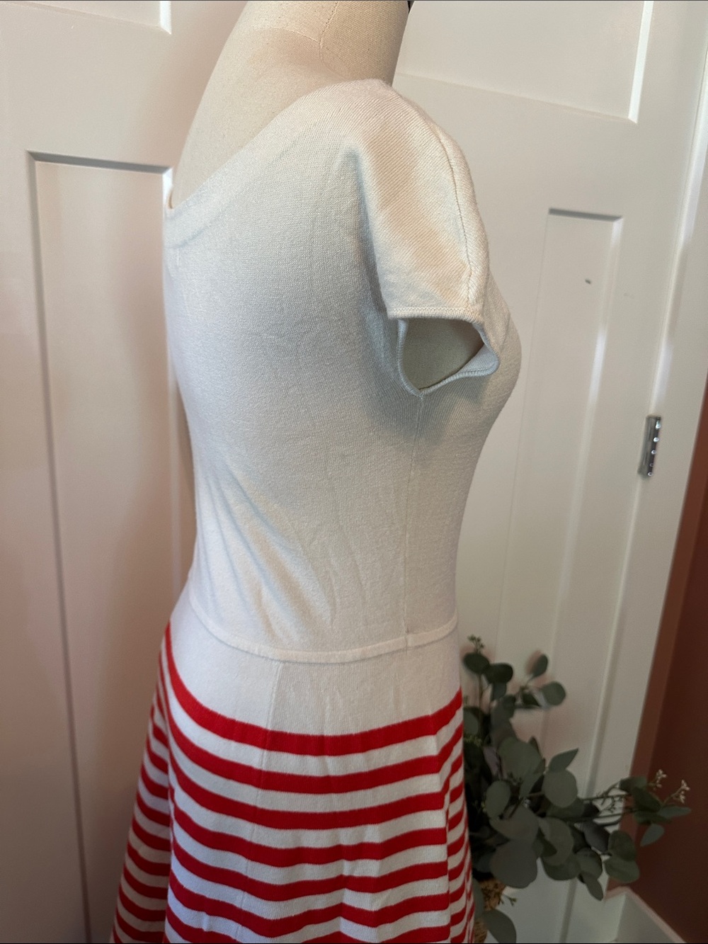 Boden Harriet Cream Orange Red Stripe A-Line Knit 6 cap sleeve scoop neck Dress - Picture 6 of 12